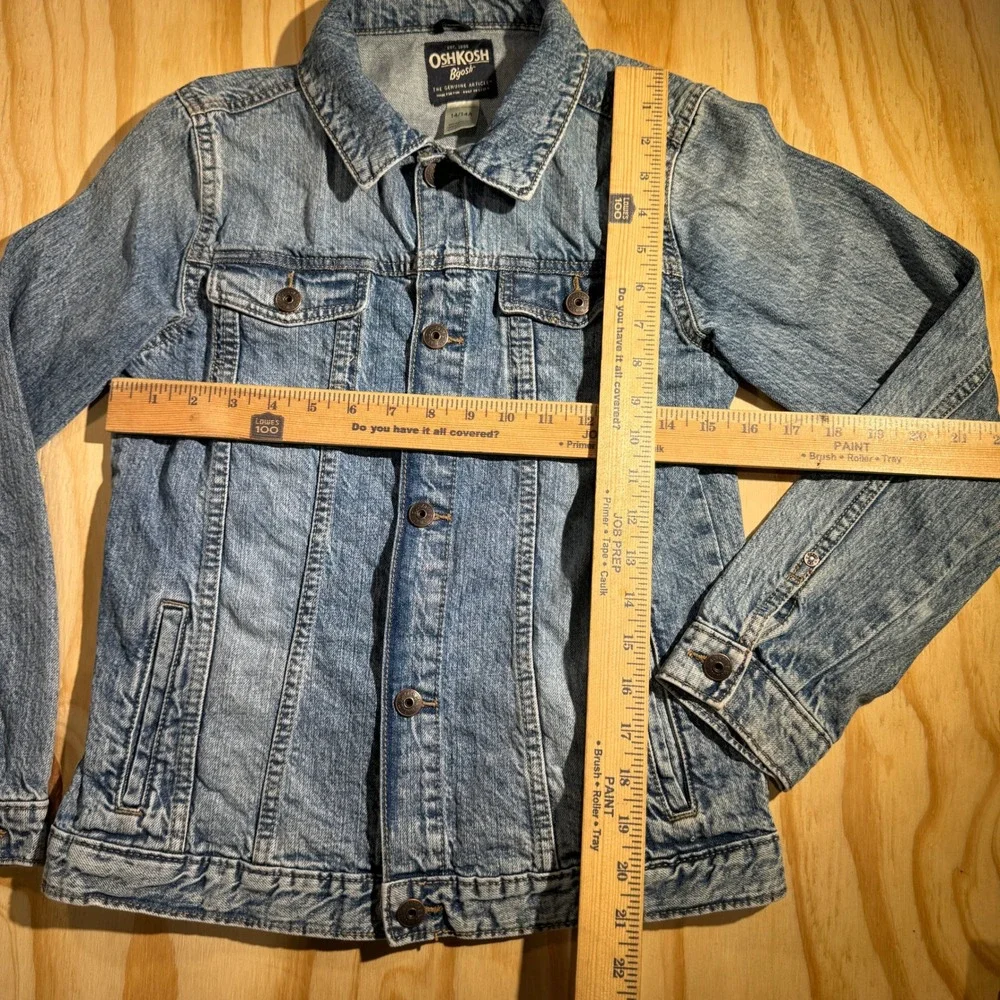 90s OshKosh B'gosh Boys Blue Denim Trucker Jacket Medium Wash Size 14